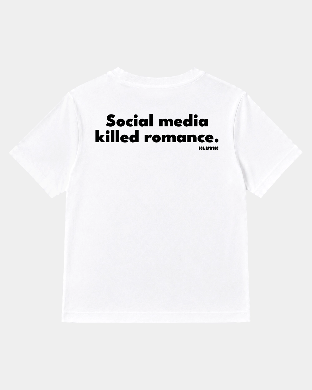 Camiseta Social Media Killed Romance Cuadrada Blanca back