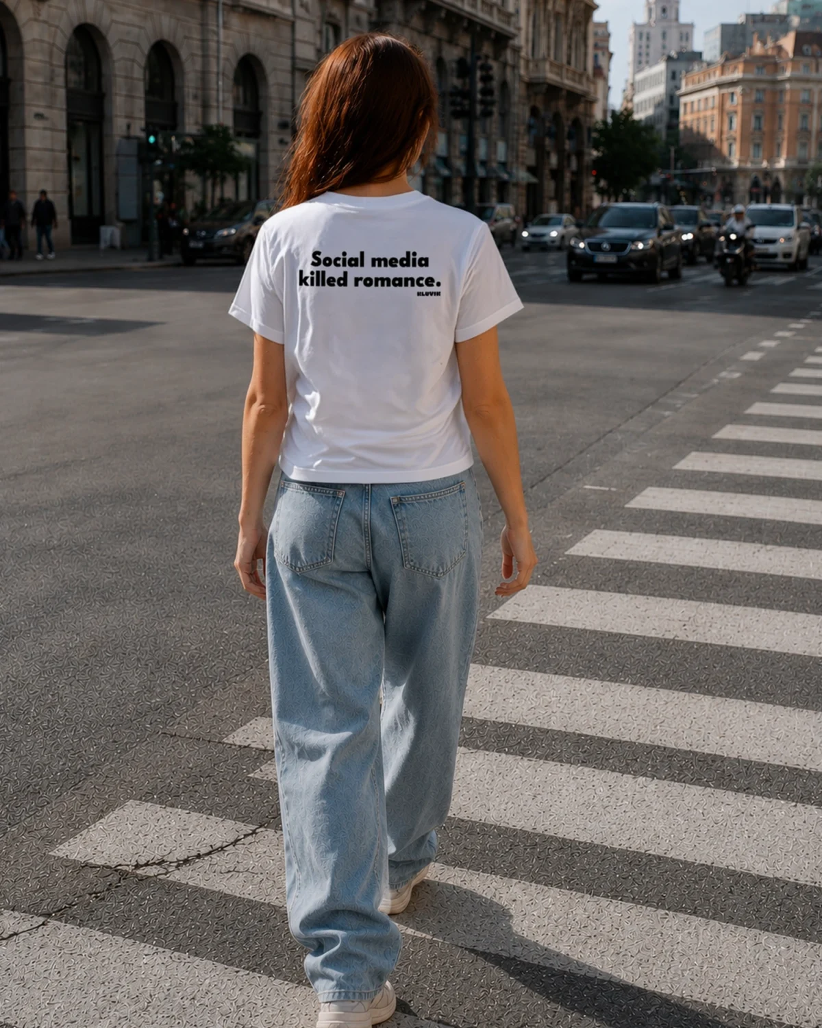 camiseta social media killed romance blanca