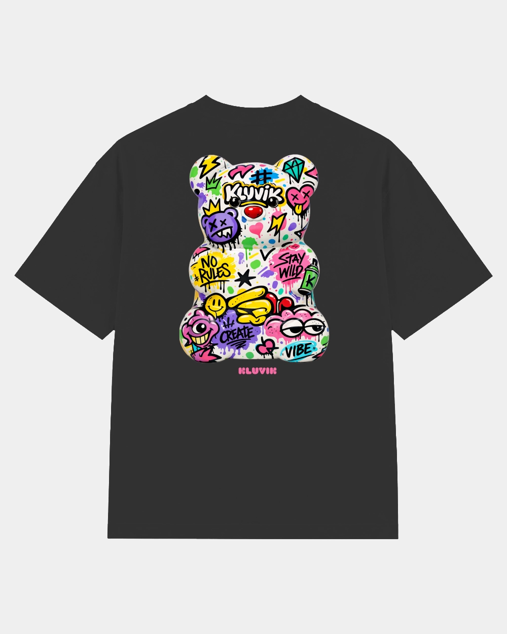 Camiseta Graffiti Bear Oversize Negra