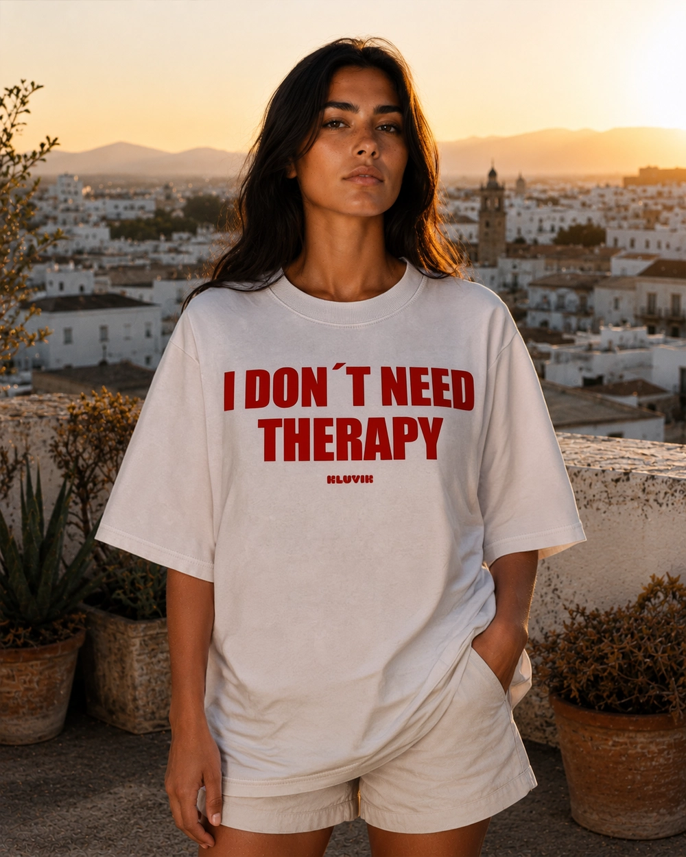 camiseta i dont need therapy blanca oversize