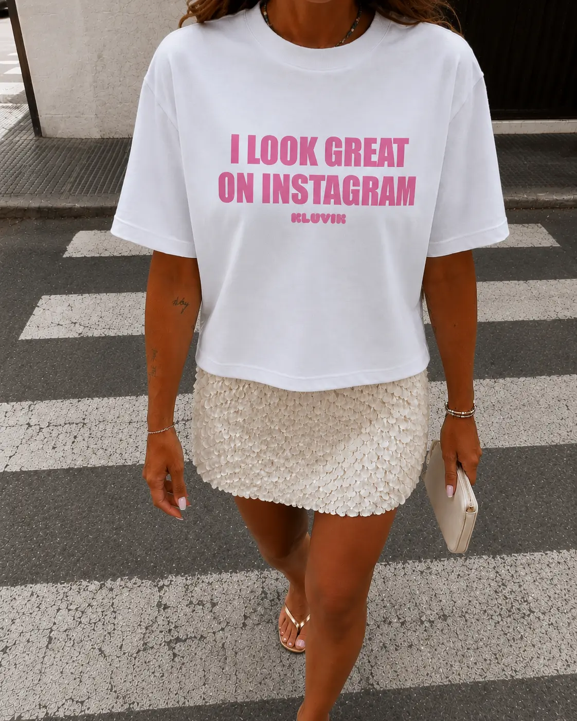 camiseta i look great on instagram blanca