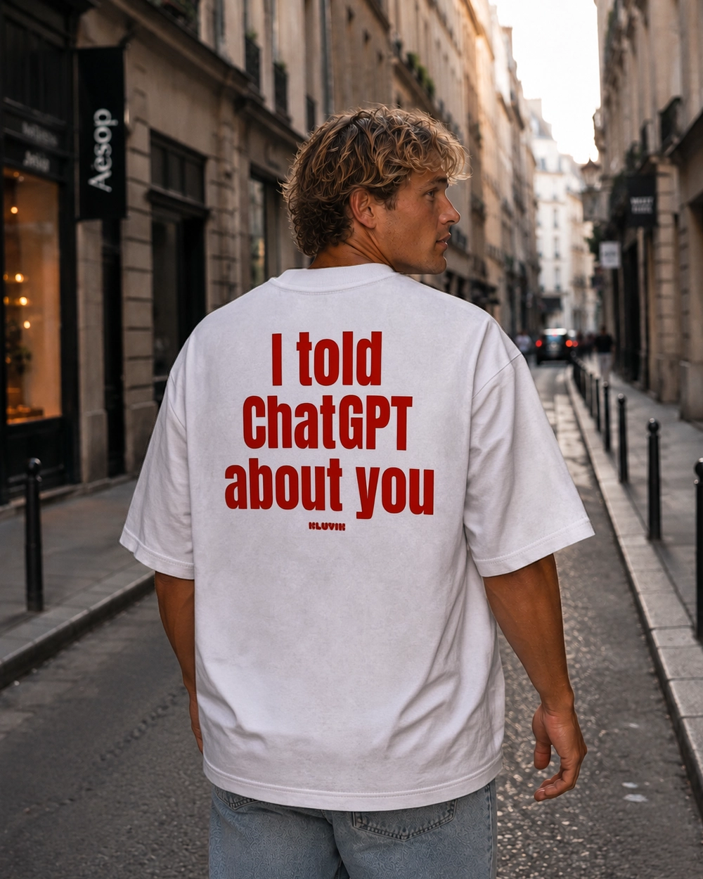 camiseta i told chat gpt about you oversize blanca