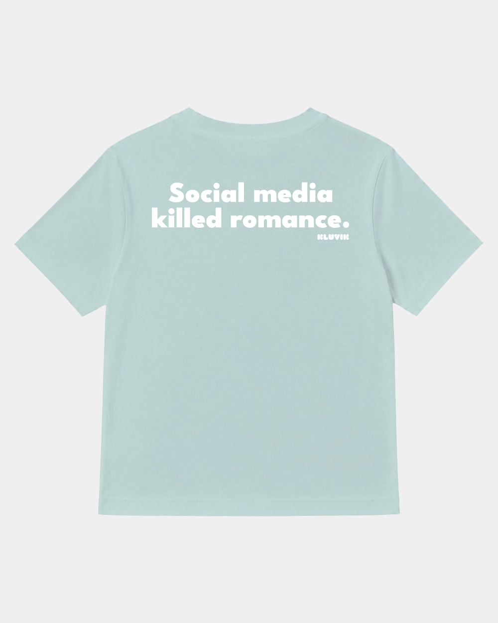 Camiseta Social Media Killed Romance Cuadrada Azul Lavado back